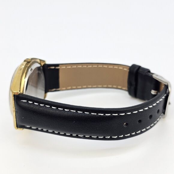 VTG Lorus Men's Watch 36MM Gold Dial DayDate New Black Leather Bands New Battery - Picture 10 of 16